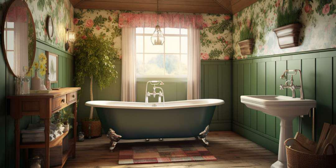 A bathroom with green wainscoting